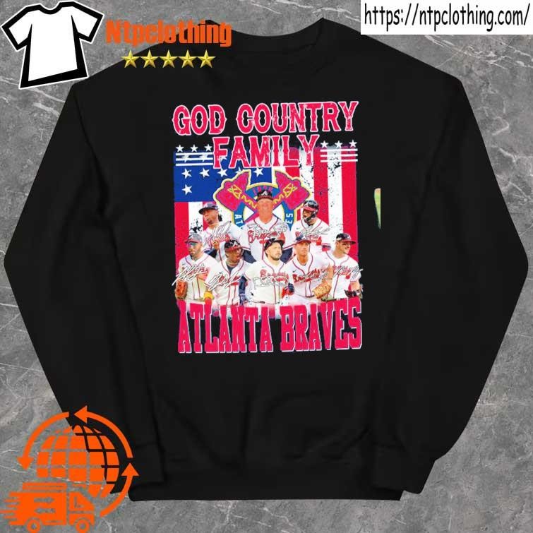 American flag and signature and and team and logo god country family atlanta braves shirt sweater.jpg