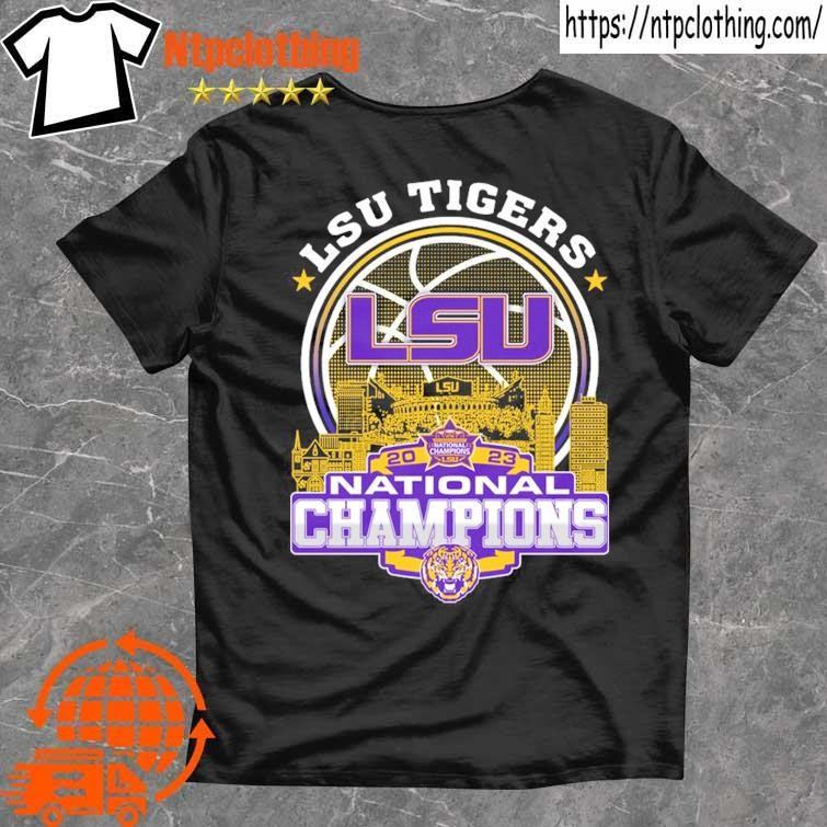 City and logo lsu tigers 2023 national champions shirt