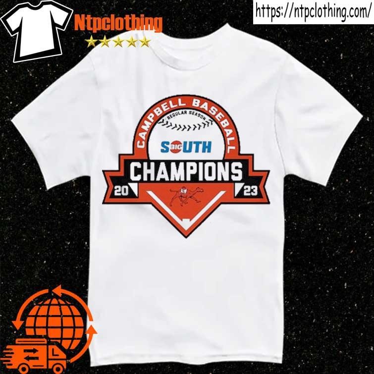 Official Orange Campbell Fighting Camels 2023 Big South Baseball Regular Season Champions shirt