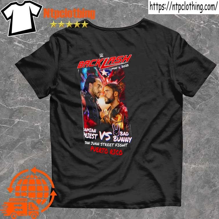 Youth black bad bunny and damian priest backlash matchup tee shirt