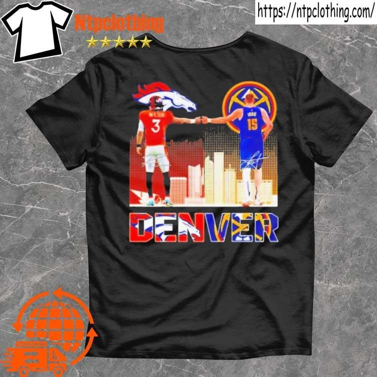 Official Denver city skyline Russell Wilson vs Nikola Jokic signatures Shirt