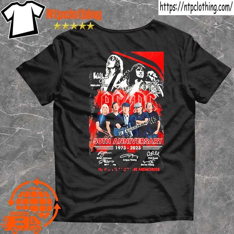 Official aCDC Malcolm Young Bon Scott 50TH Anniversary 1973 -2023 thank you for the memories signature shirt