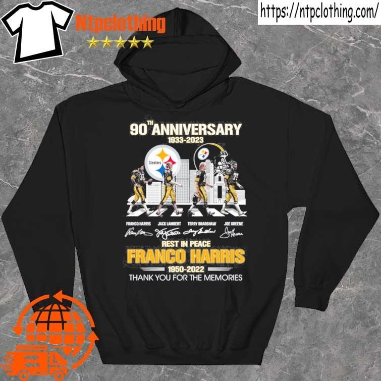 90th Anniversary 1933-2023 Pittsburgh Steelers Franco Harris 1950-2022  Thank You For The Memories Signatures shirt, hoodie, sweater, long sleeve  and tank top