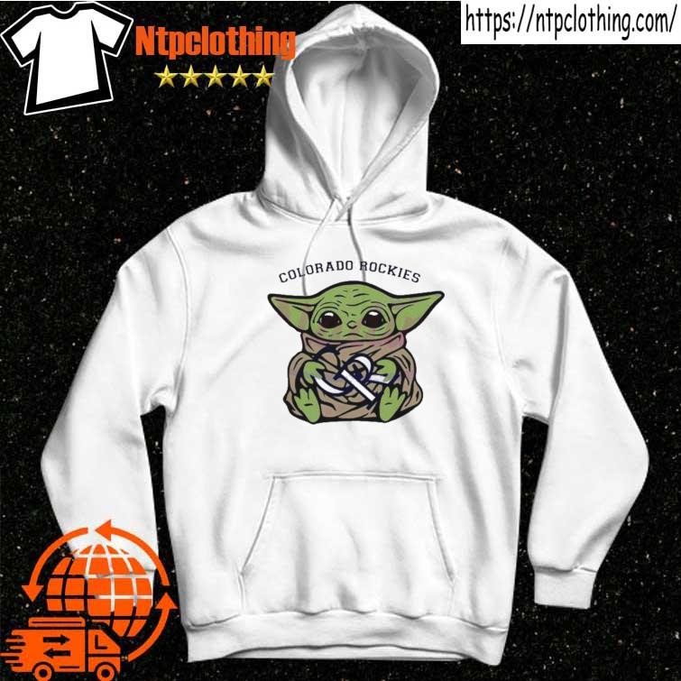 Baby Yoda hug Colorado Rockies shirt, hoodie, sweater, long sleeve