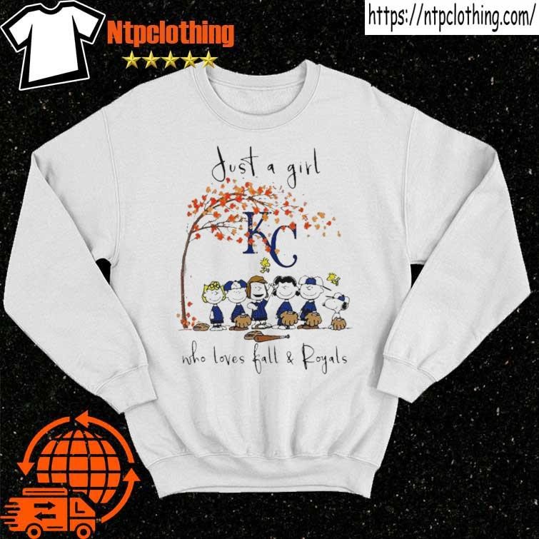 Official The Peanuts just a girl who loves fall Kansas city royals T-shirt,  hoodie, tank top, sweater and long sleeve t-shirt