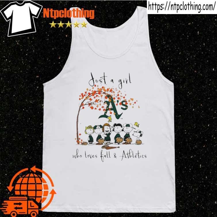 Official the Peanuts Just A Girl Who Loves Fall Oakland Athletics Shirt,  hoodie, sweater, long sleeve and tank top