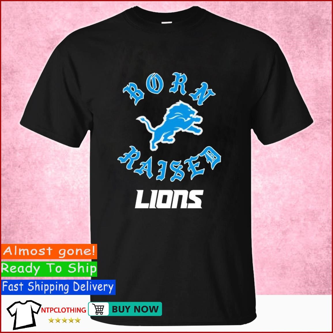 Unisex Born x Raised Black Detroit Lions T-Shirt Size: Small