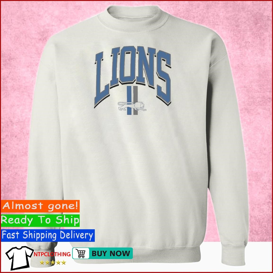 '47 Men's Detroit Lions Cover 2 Grey Long Sleeve T-Shirt