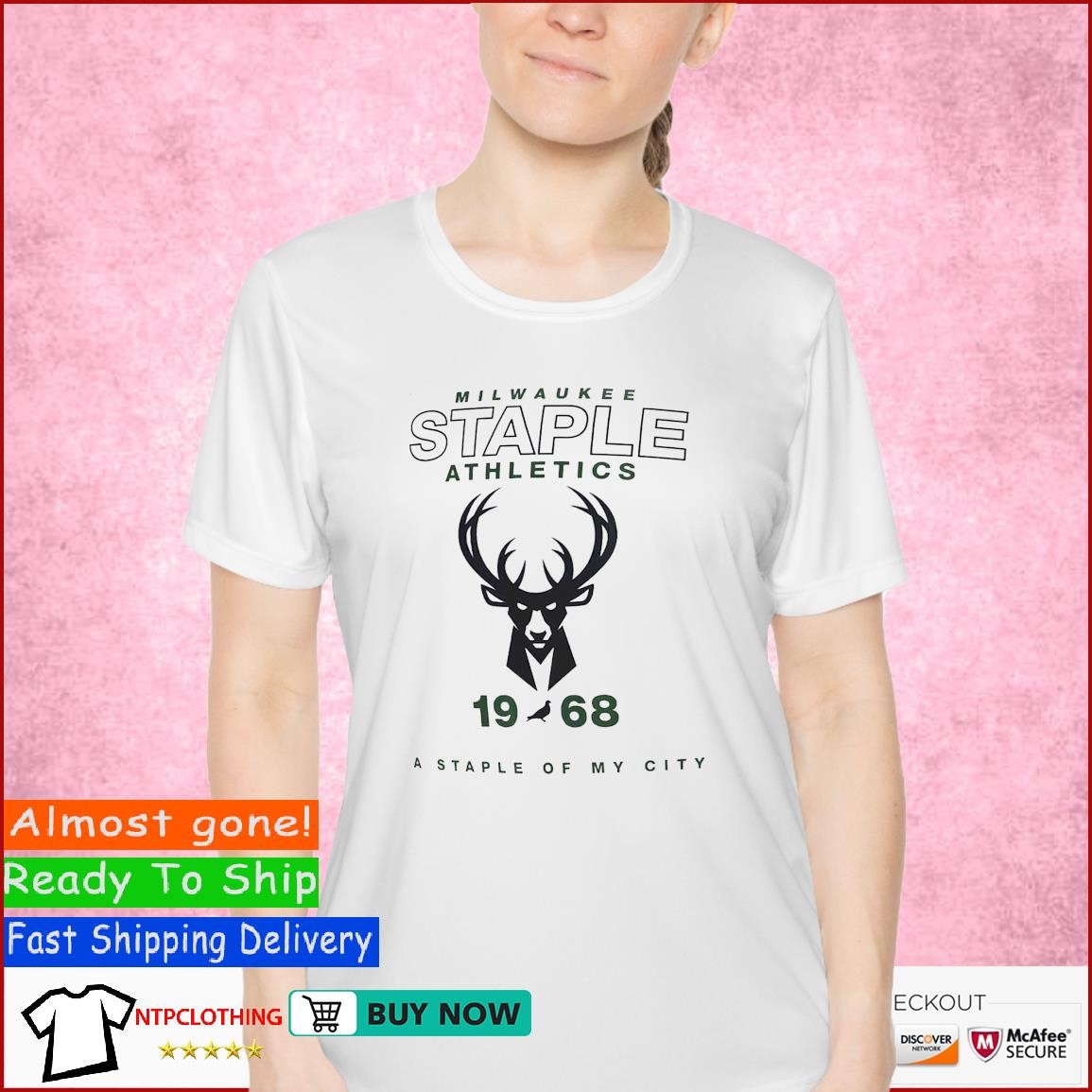 Staple Athletics Cream Milwaukee Bucks T-Shirt / Large