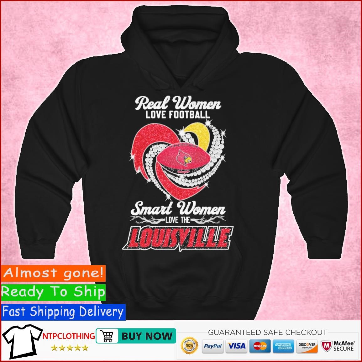 Real women love football smart women love the Louisville Cardinals diamond  heart logo shirt, hoodie, sweater, long sleeve and tank top