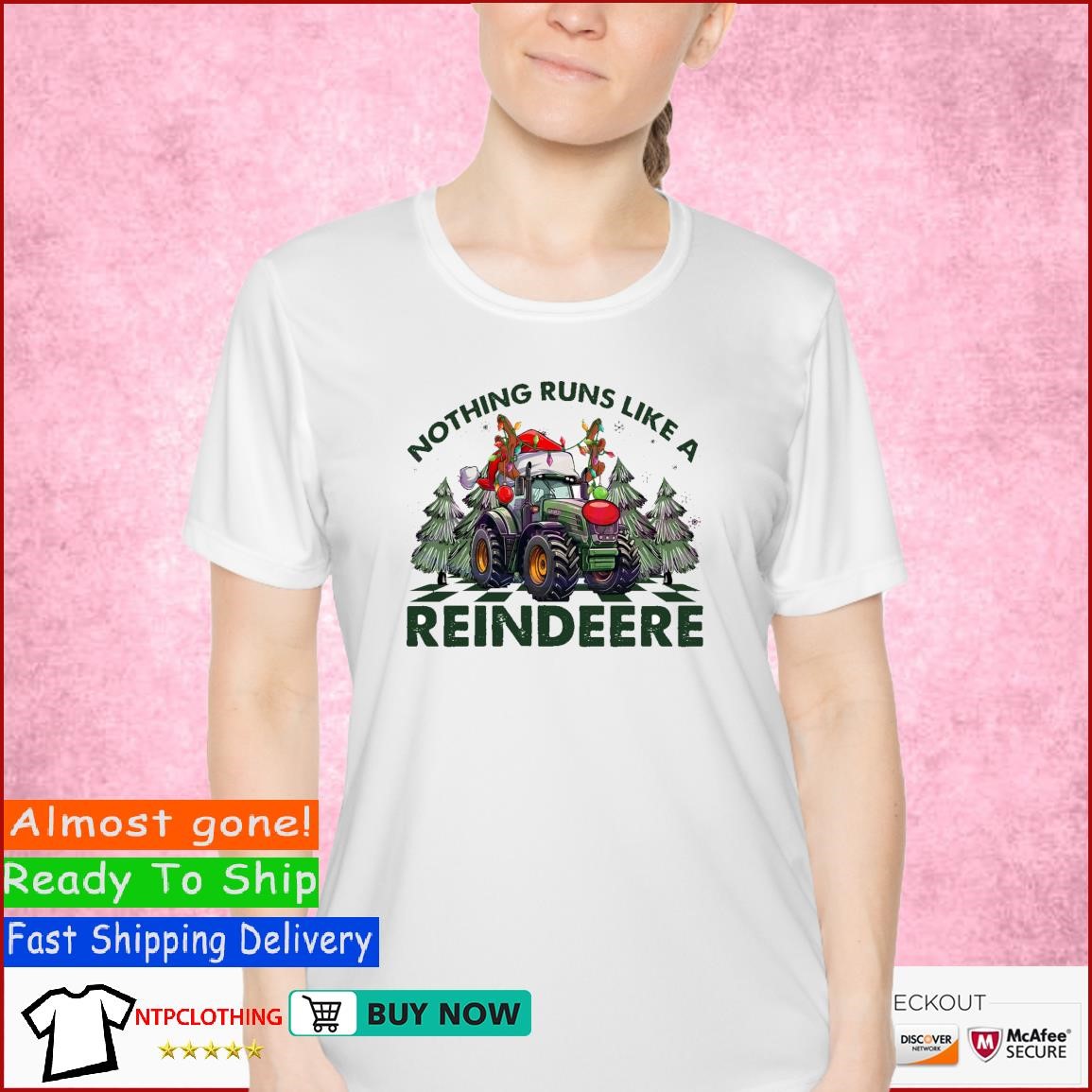 Nothing Runs Like a Reindeer Pine Tree Harvesting Vehicle Wearing Santa Hat T Shirt Ladies Shirt.jpg