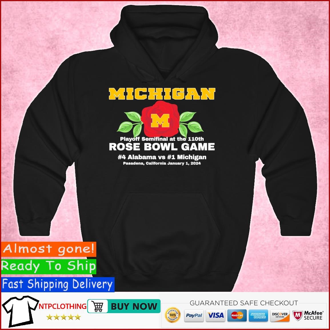 Michigan Playoff semifinal at the 110th Rose Bowl Game #4 Alabama vs #1 Michigan Pasadena, California Jan 1, 2024 T Shirt Hoodie.jpg