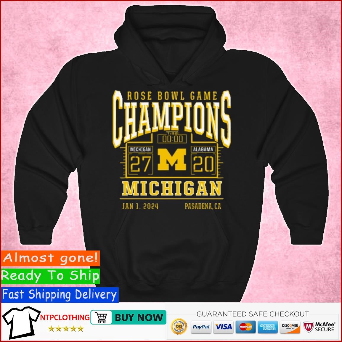 Michigan Wolverine's Vs Alabama Rose Bowl Game 27- 20 Michigan Champions T Shirt Hoodie.jpg